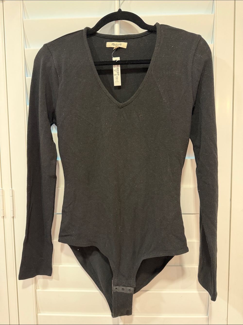 Madewell Black Long Sleeve V-Neck Bodysuit